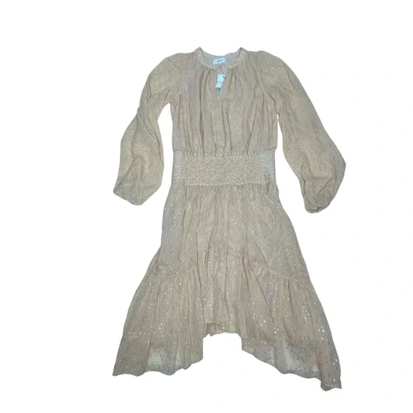 NWT A.L.C. Sidney Silk Dress in Pale Pink and Metallic Gold 0 - Picture 9 of 12